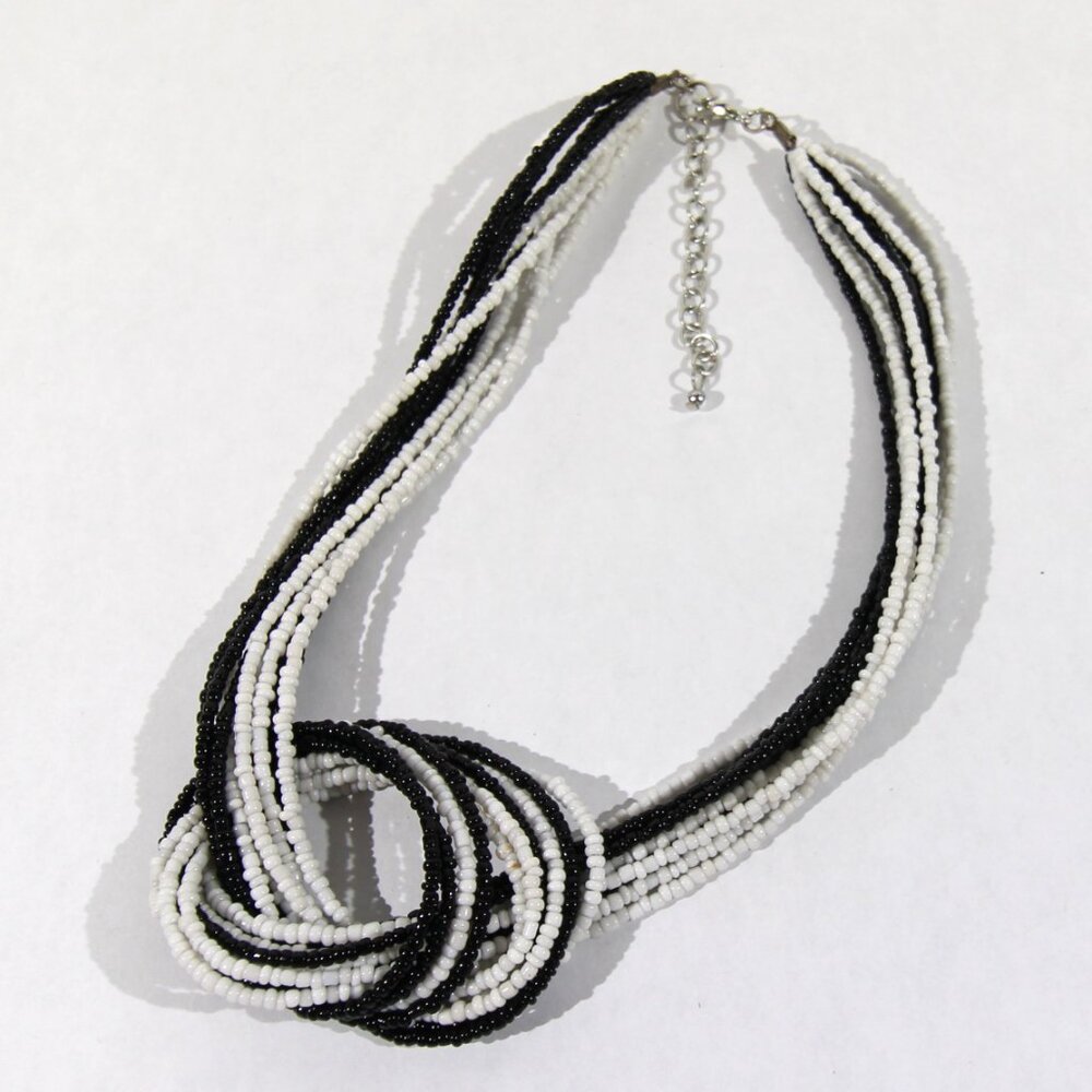 Vintage Black and White Multi-Strand Seed Bead Necklace - Picture 7 of 7